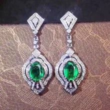 Натуральный изумруд, серьги-капли,, Стерлинговое Серебро 925 пробы, 0.85ct* 2шт, драгоценный камень, роскошный стиль, ювелирные украшения# J18101409