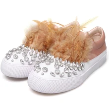 2017 Tenis Feminino Casual Primavera Mulheres Pena Plana Que Bling Strass de Seda Mulheres Alpercatas De Couro Trepadeiras Loafer Senhora Do Escritório