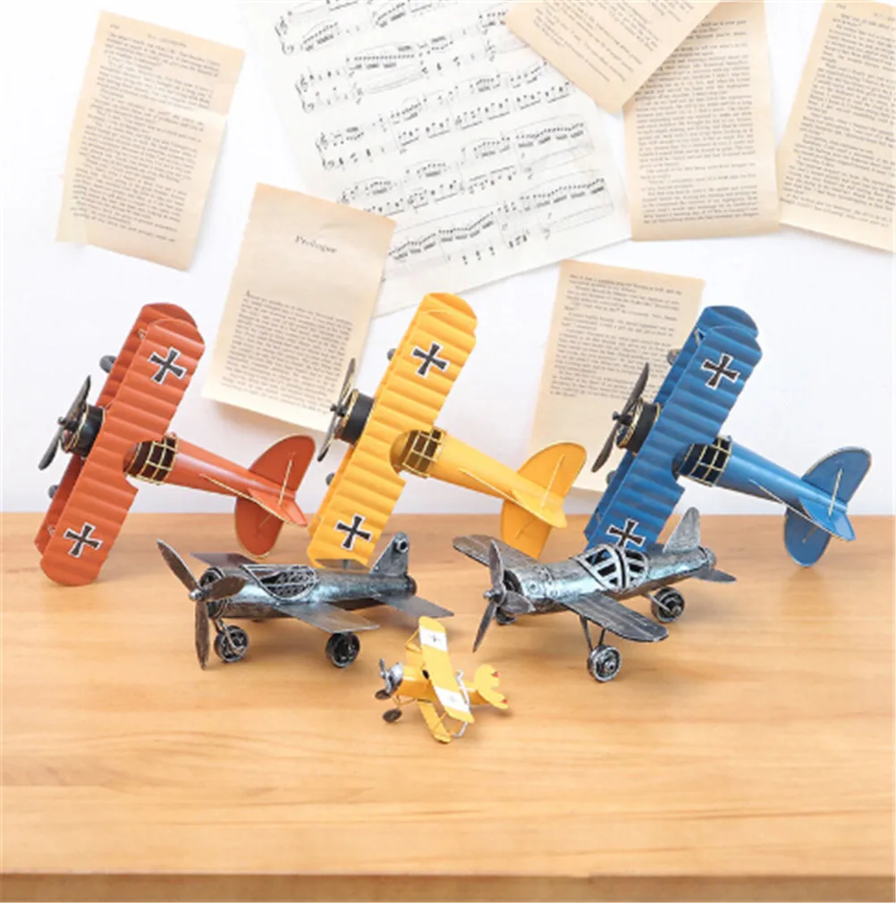 

1 Pc Kids Toy Cute Home Office Xmas Decorations Mini Tin plate Plane Model Aircraft Glider Biplane Aeromodelo Airplane Model