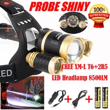 Налобный фонарь 8500Lm XML T6+ 2R5 3 светодиодный налобный фонарь+ автомобиля/USB Зарядное устройство+ 2X18650