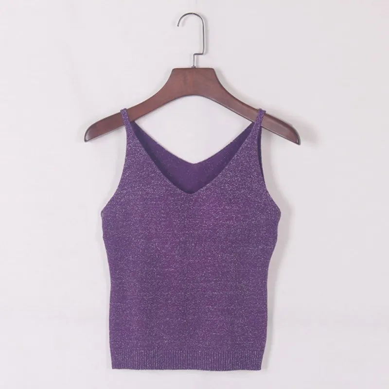 

2017 New Women Sexy Bright Silk Knitted Vest Suspenders Slim Backing Provided Tight Elastic Solid Free Chest Ladies Sling D1