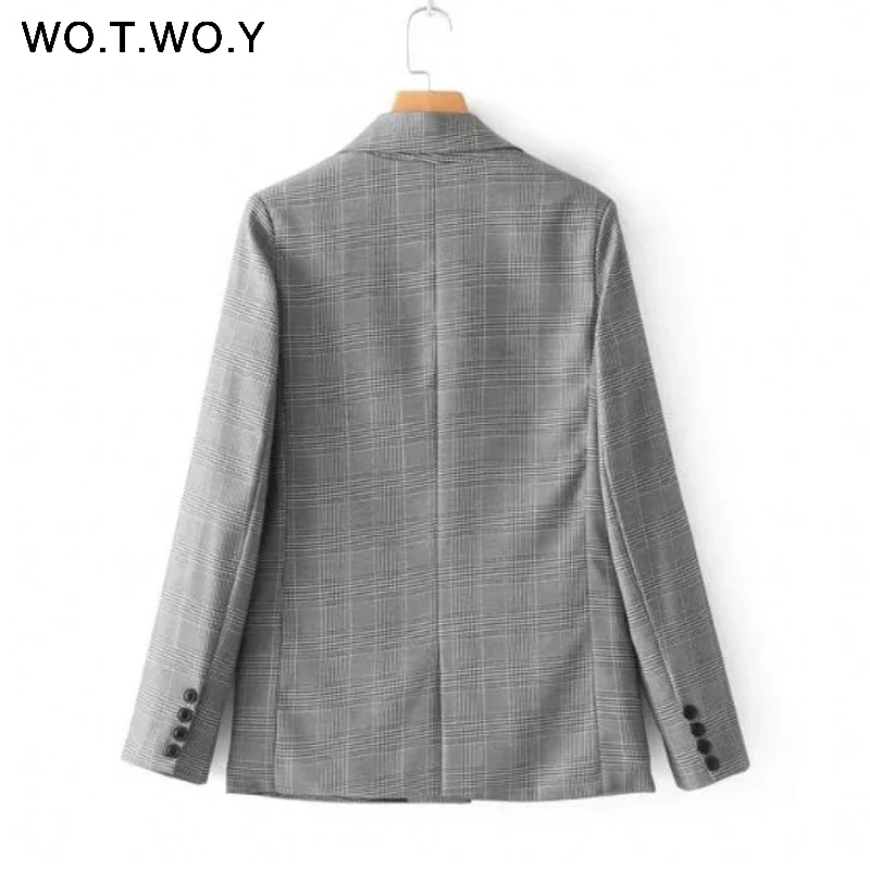 WOTWOY Office Lady Plaid Blazer Women 2018 Autumn Suit Blazers Mujer Formal Jackets Women Elegant Notched Work Blazer Feminino WOTWOY Office Lady Plaid Blazer Women 2018 Autumn Suit Blazers Mujer Formal Jackets Women Elegant Notched Work Blazer Feminino