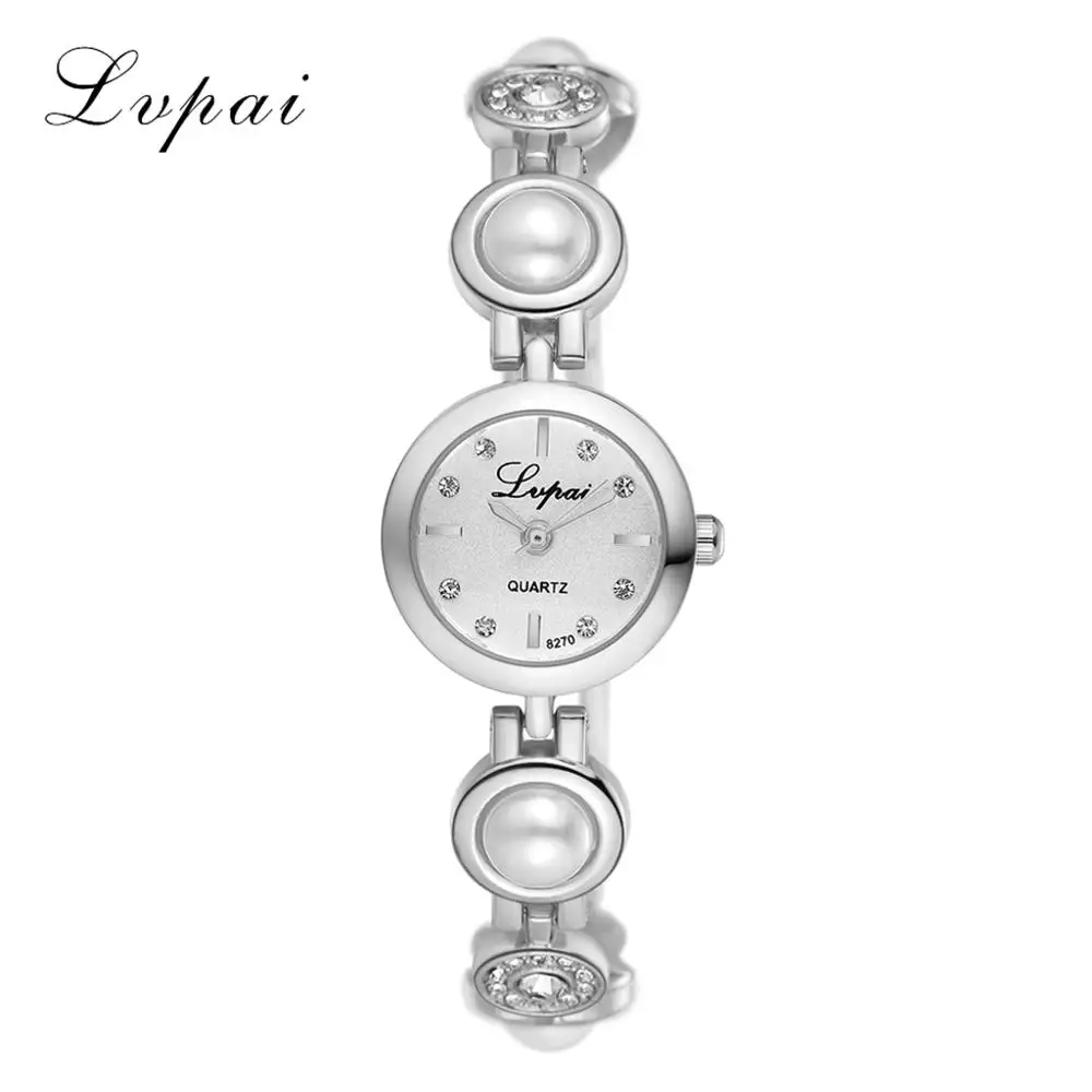 Lvpai Брендовые Часы с браслетом жемчужные женские роскошные часы с кристаллами наручные часы женские модные повседневные кварцевые часы reloj mujer - Цвет: Silver White