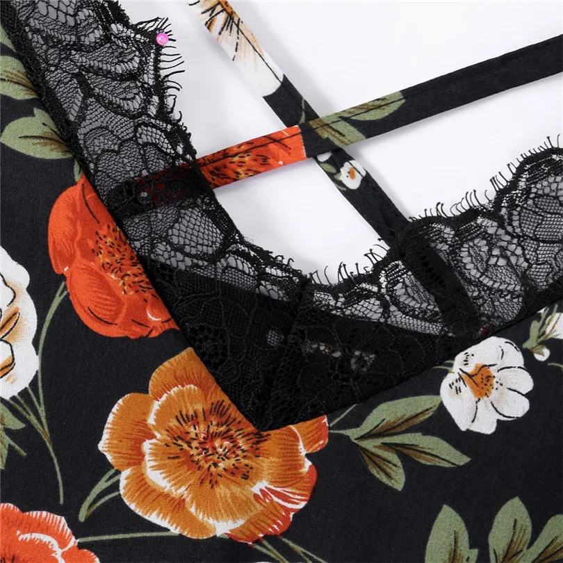 New Womens Girls Summer Daily Casual Sexy Plus SizeSleeveless Floral Print Lace Patchwork Camis Crop Top tops #4F05 (10)
