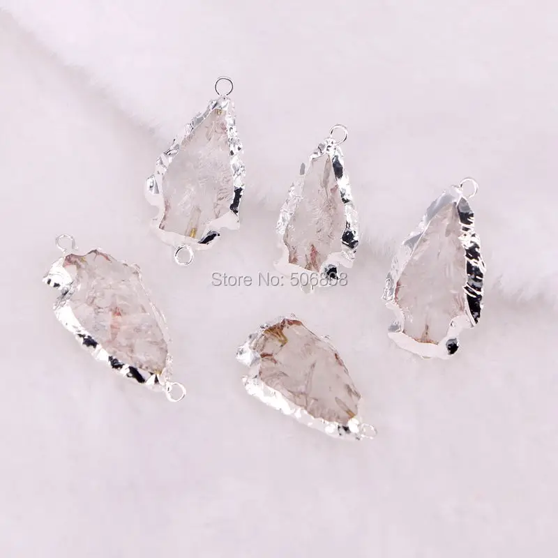 10 шт. ZYZ-4813 ясно кварц Arrowhead разъем, кварц Arrowhead кулон, серебряный обрезная прозрачный кварцевый Золото Стрелка из бисера