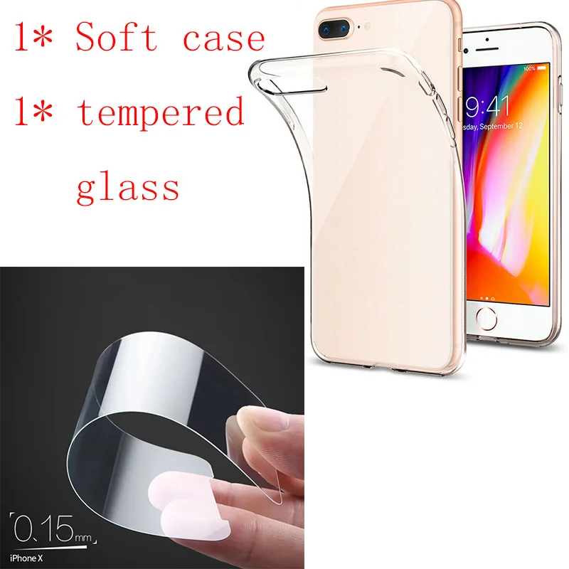 

TPU Case for Iphone 7 Tempered Glass for Iphone X 7Plus 8 8Plus Phone Case for IPhone 6 6s 5 5s SE 4 4S Case Shell Cover Film