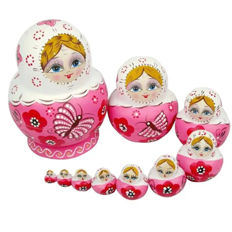 10/5pcs Wooden Russian Girl Delicate Hand Painted Nesting Dolls