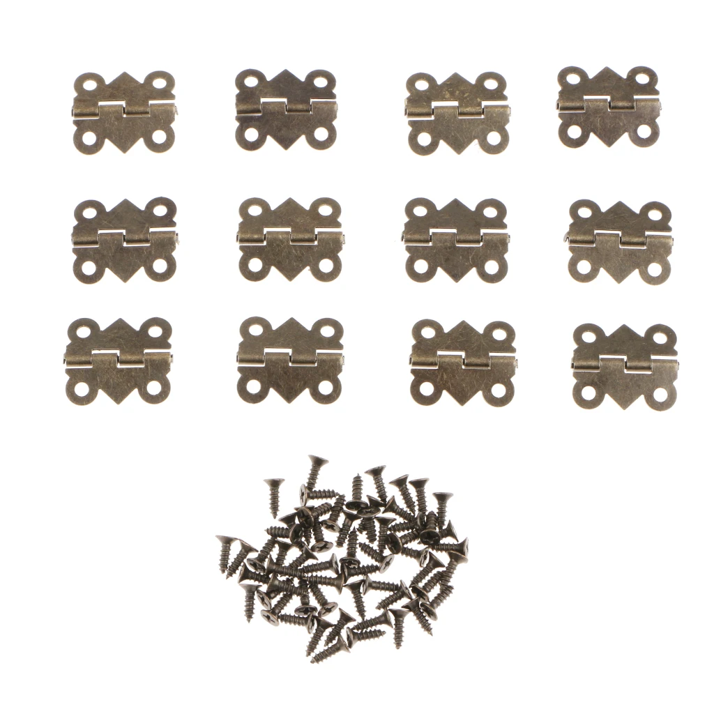 12x Mini Small Bronze Butterfly Hinges Jewerly Chest Box Cigar Box Dollhouse Hinges with Screws	