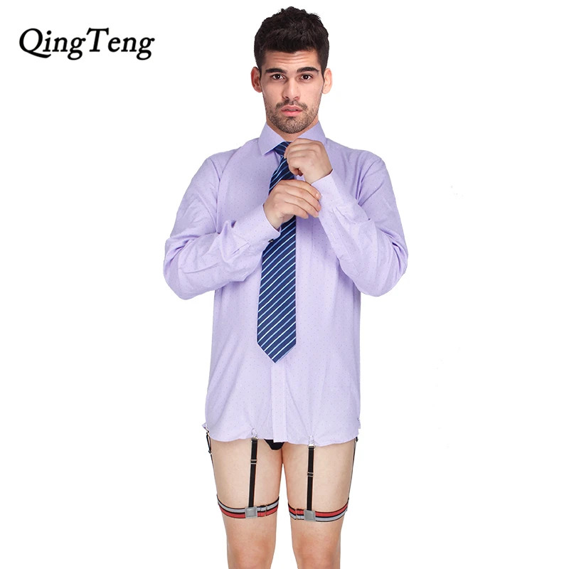 

Mens Shirt Stays Suspenders Braces For Shirt Holder Garters Red Gray Striped Elastic Adjustable Gentleman Leg Belt Business A2a