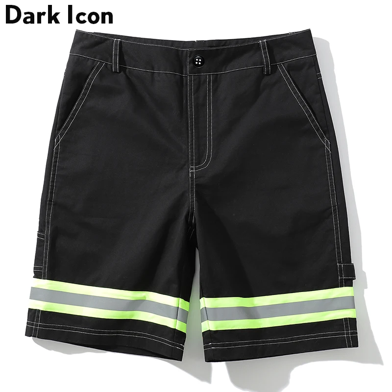 

Dark Icon Fluorescent Green Striped Men's Shorts Twill Material Shorts Men High Street Shorts