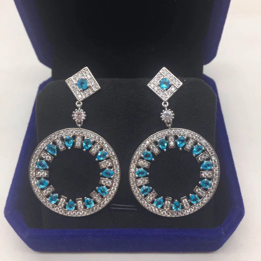 

Luxury Big Round Pendant AAA Cubic Zirconia Stone Drop Earrings For Women Party Ear Accessories Brincos
