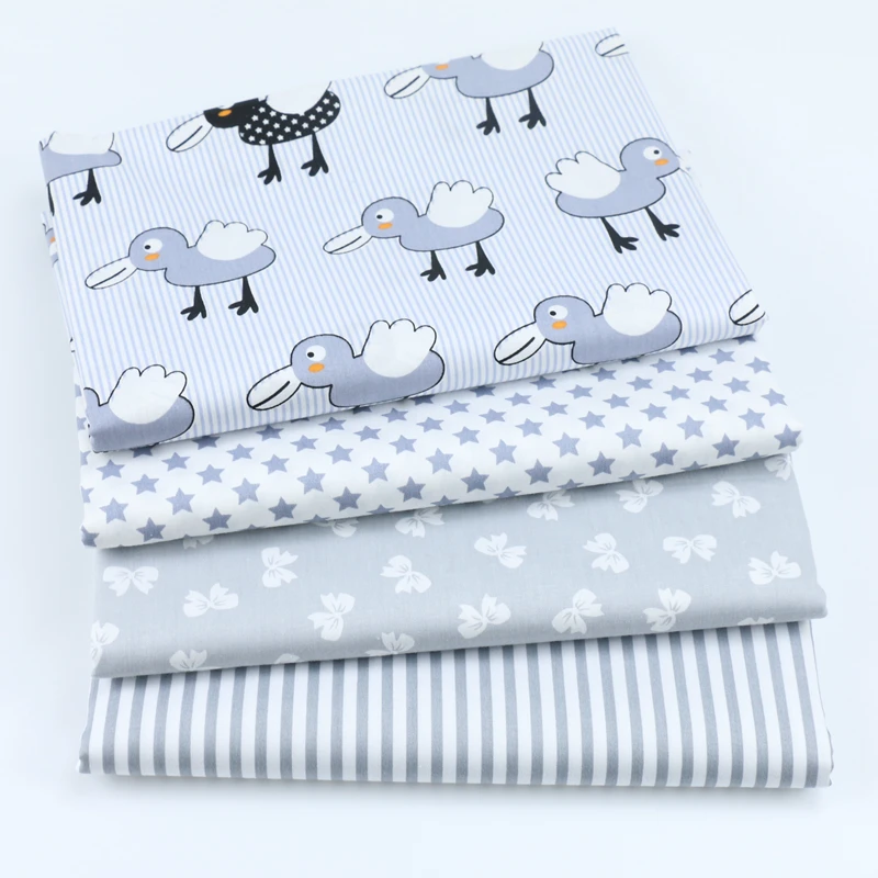 Хлопок ткань саржевого мультфильм Серый птицы звезды бантом полоса ткани для DIY постельные принадлежности подушки одежда patchwokr ручной работы Декор