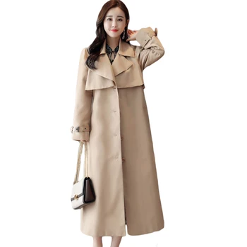 

2018 Fashion Autumn and Winter New Elegant Big Turn-down Collar Long Windbreakers British Style Single Breasted Slim Coat CM732
