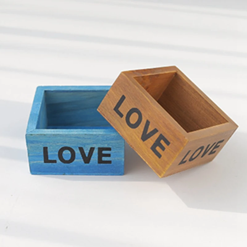 

Desktop Storage Box Succulent Planter Boxes Retro Wooden Square Organizer Love Small Wood Boxes Multifunction Sundries Box