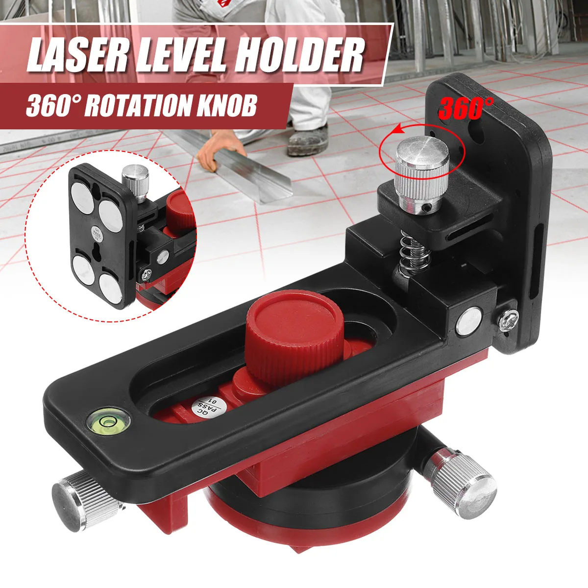 

Laser-Level Suspension Wall Mounted Holder Bracket Magnet Adsorption Stand Tool 360 Degree Rotation Knob Metal + Plastic