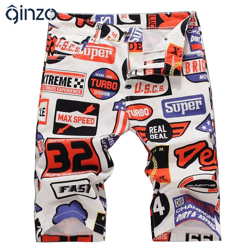

Men's summer letters print jeans Male slim fit elastic thin denim shorts Free shipping