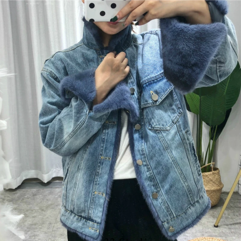 

OFTBUY Brand Real Fur Coat Winter Jacket Women Denim Parka Natural Mink Fur Duck Down Coat Thick Warm Streetwear Casual Luxury