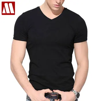 Summer T Shirt Slim Fit Cotton V Collar T Shirts Men’s Fitness Tees 2022 New Style Mens Short Sleeve for Men Big Size to 4XL 5XL