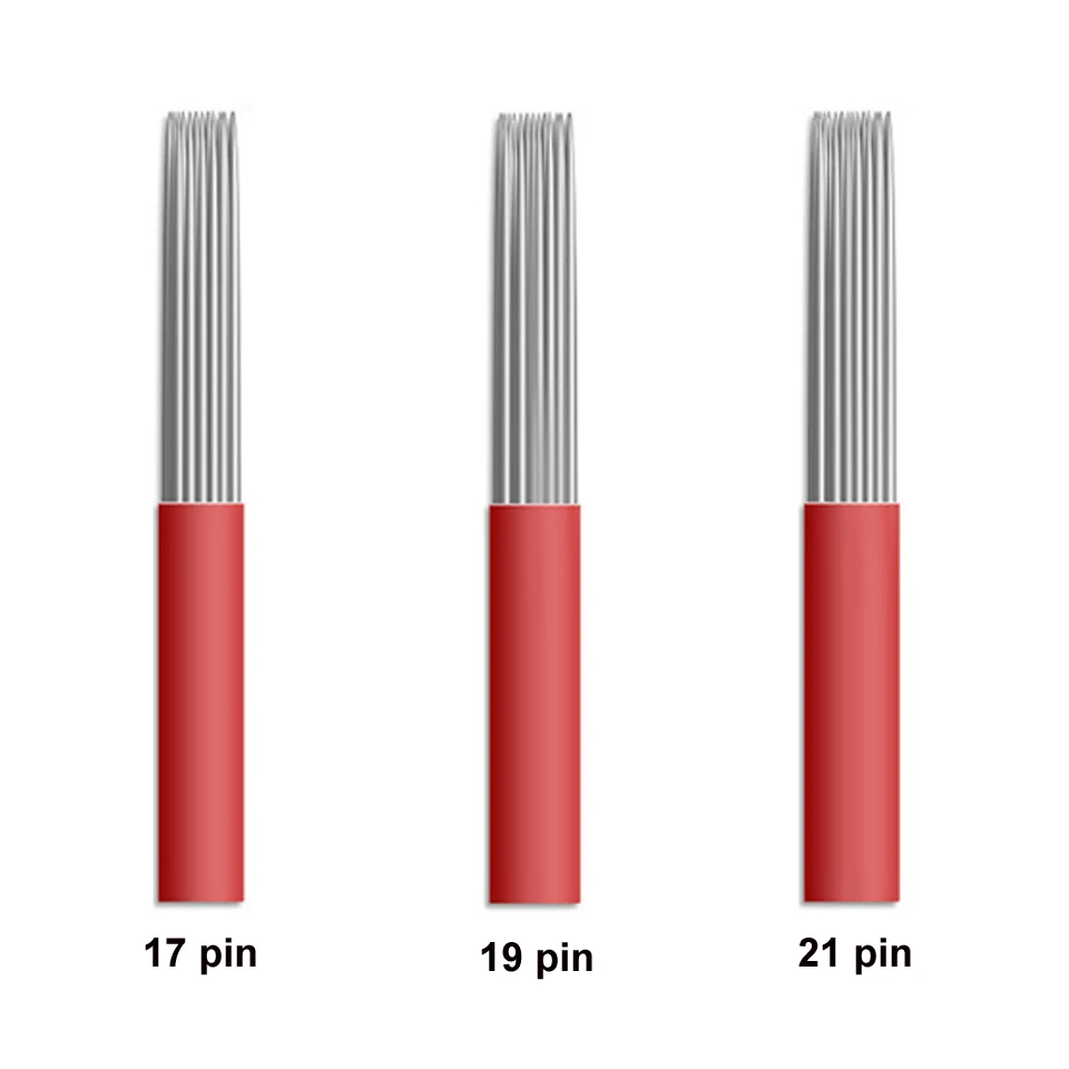 100 шт/партия одноразовая красная круглая 17 19 21 булавка затенение татуировка, иглы, лезвия для 3D Microblading бровей губ Перманентный макияж ручка