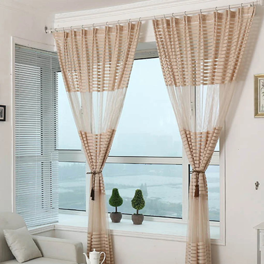 Non toxic no smell 4 Colors Polyester Stripe Voile Window Curtain