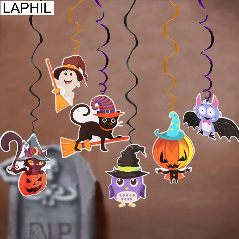 

LAPHIL Halloween Decoration 6pcs Pumpkin Witch Hanging Swirl Birthday Party Decorations Kids Happy Halloween Party Supplies