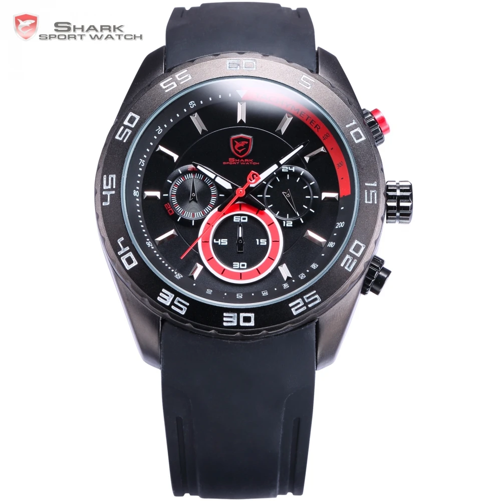 

Black Silicone Band Waterproof Analog Tag Male Clock Chronograph 6 Hands Men's Hours Quartz Spinner Shark Sport Watch / SH256