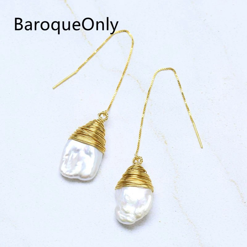 BaroqueOnly white petal baroque pearl dangle earrings wire wraped drop