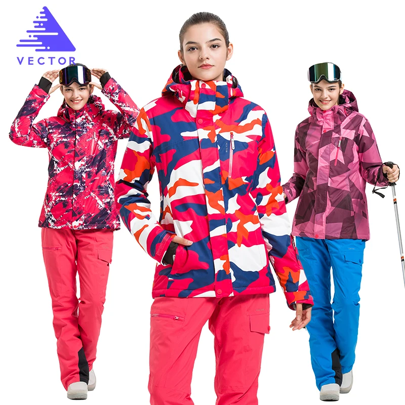 VECTOR de marca traje de esquí traje de las mujeres caliente impermeable esquí trajes damas de deporte al aire libre abrigos de invierno Snowboard nieve chaquetas y pantalones