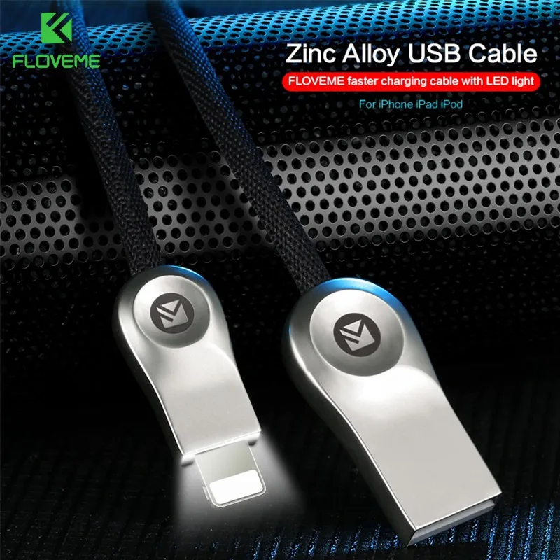 USB кабель FLOVEME для iPhone X 8 7 Plus светодиодный usb-адаптер кабели для передачи данных 2.4A быстрое зарядное устройство для Apple кабель для устройств