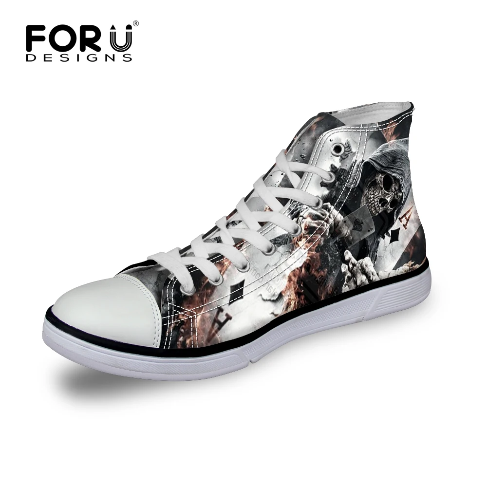 FORUDESIGNS Classic Men's Punk Rock Skull Style High-top Vulcanize Shoes Casual Lace-up Canvas Shoes for Men Students Flat Shoes FORUDESIGNS Classic Men's Punk Rock Skull Style High-top Vulcanize Shoes Casual Lace-up Canvas Shoes for Men Students Flat Shoes
