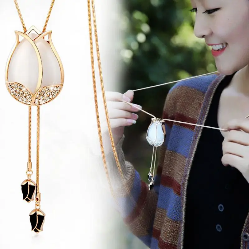 80pcs/lot fashion tulip flower style lady necklace exclusive gold chain