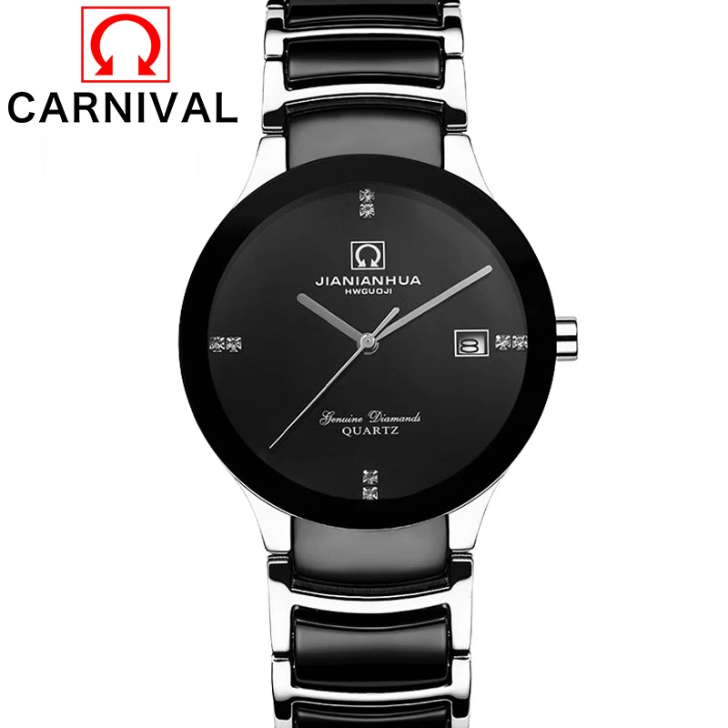 

Carnival Fashion Simple Couple Watch Men Women Quartz Wristwatches Ceramic Waterproof Calendar Lovers' Watches relogio masculino