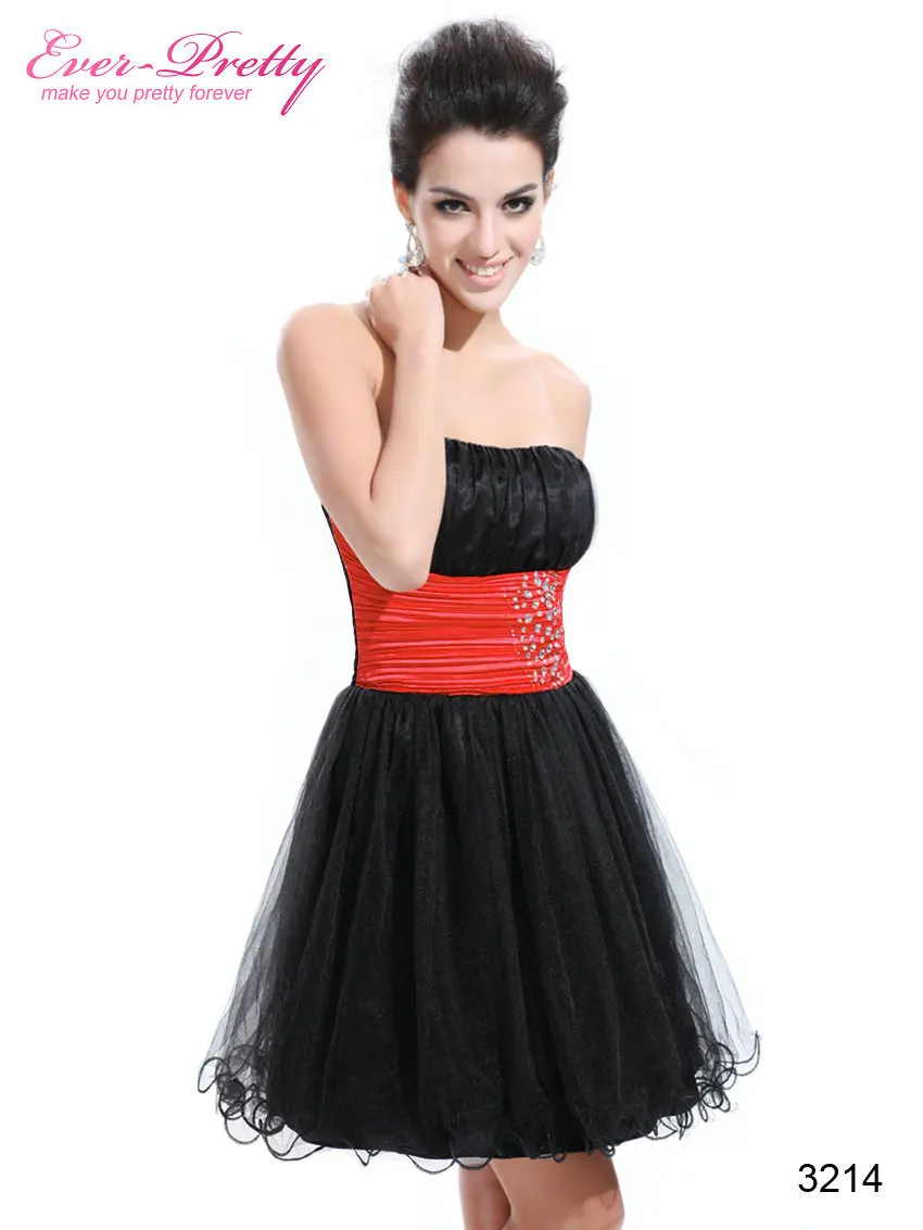 Cocktail Dress HE03214BK Cute Strapless Black Rhinestones Organza