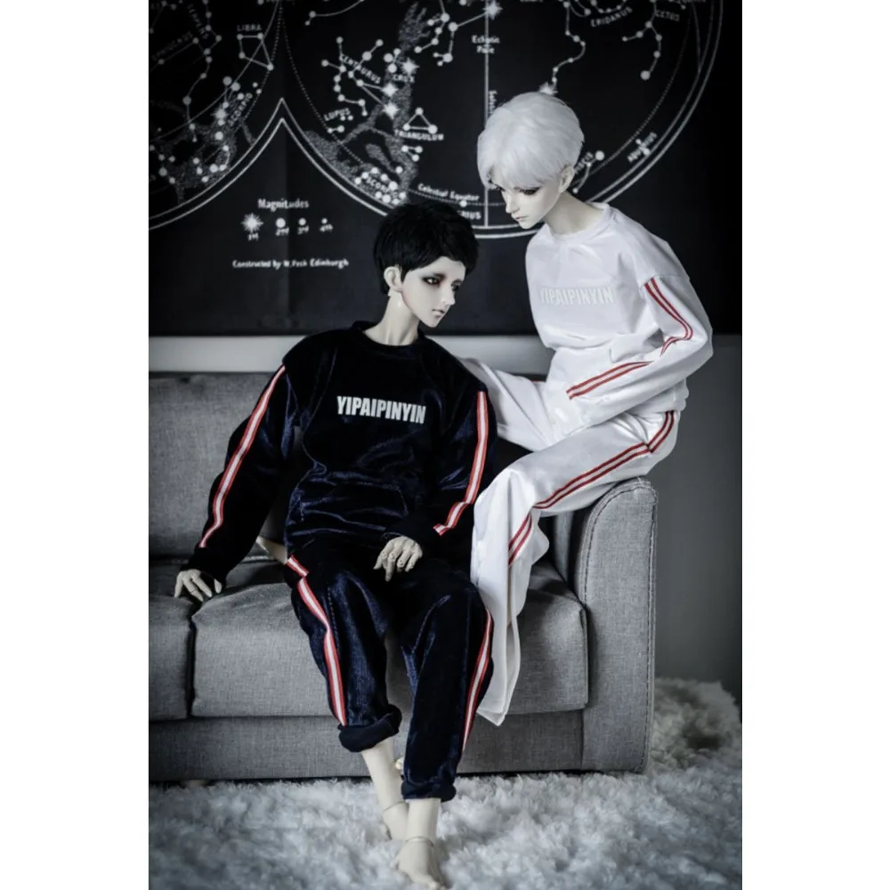 BJD Королевский синий бархатный костюм пальто брюки наряды с капюшоном одежда для