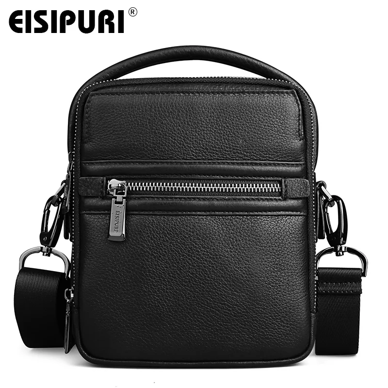 

EISIPURI NEW Best quality men's shoulder messenger bags genuine leather crossbody sling bags Leisure business handbags for male