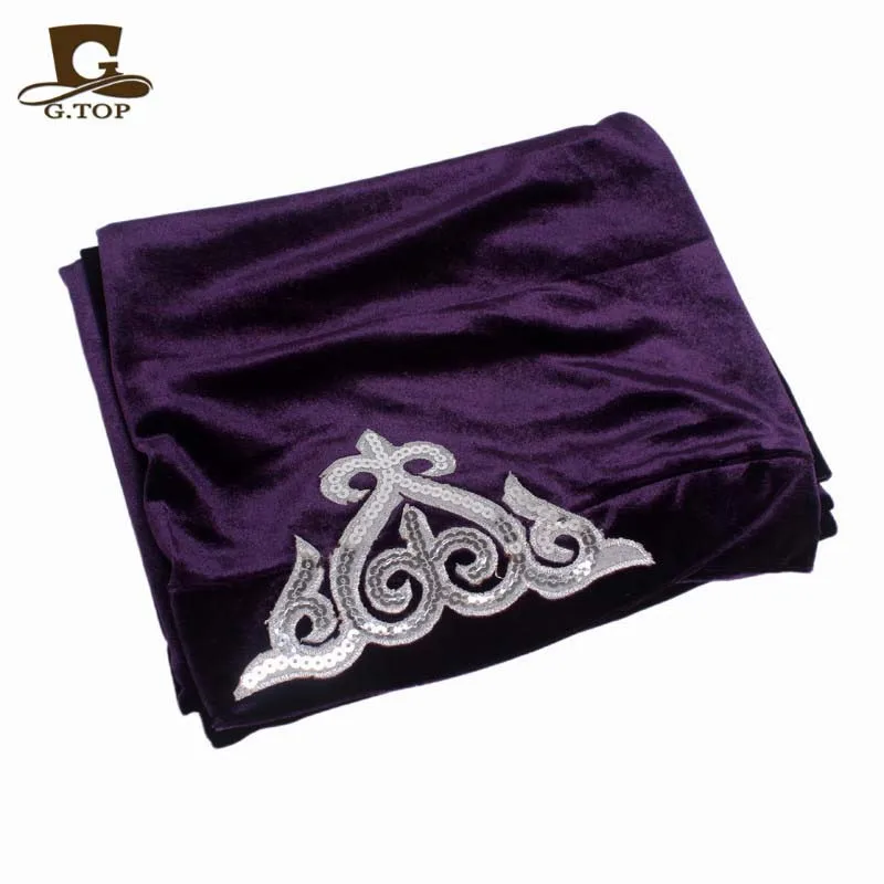 Женский великолепный украшенный блестками длинный бархатный тюрбан хиджаб платок роскошный головной убор женский тюрбан - Цвет: Purple