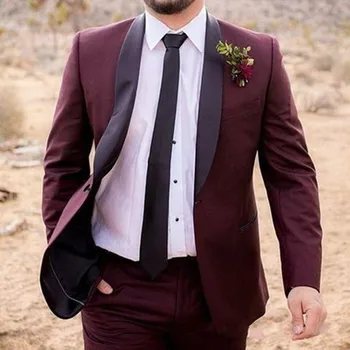 

2017 Burgundy terno masculino Mens Suits Groom men suit Tuxedos Groomsmen Wedding Party Dinner Best Man Suits (Jacket+Pants+Tie)