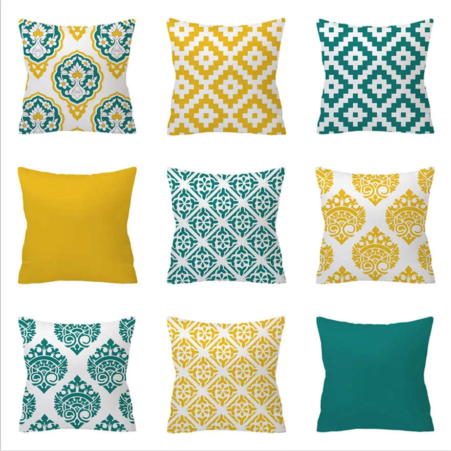 blue and mustard cushions