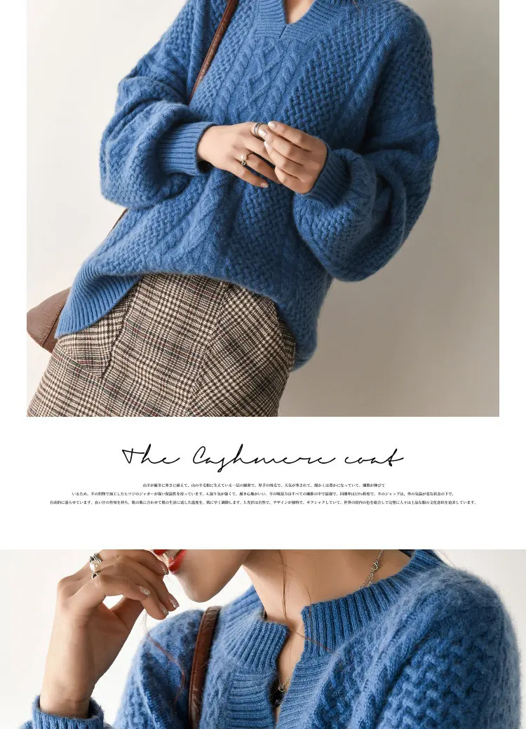 Женский кашемировый шерстяной пуловер с v-образным вырезом, вязаный пуловер, свитера, толстый гибкий мягкий свободный облегающий изумруд