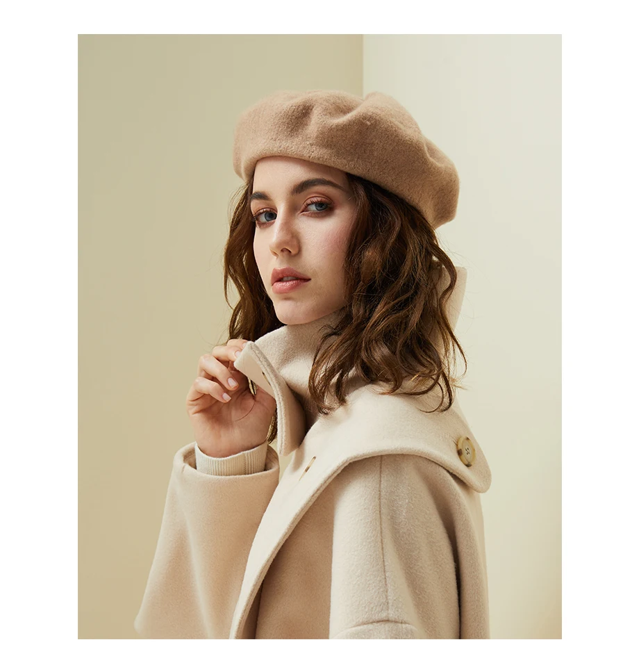 Women Knit Beret 100% Pure Wool Winter Warm Hat Female British Style Lady Painter Bonnet Hats Solid Color Beanie High Quality  (12)