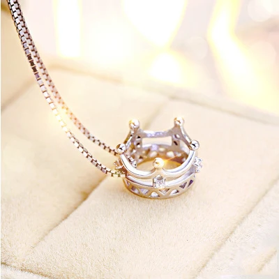 

2018 New Arrival white gold CZ crown Pendant Necklace Girls Wedding Accessories Women Lucky crown Shape lover Jewelry