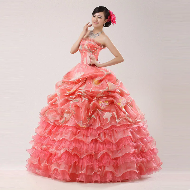 

100%real carnival full ruffled floral pink medieval dress princess Renaissance Gown queen Victorian /Marie/ Belle Ball/ball gown