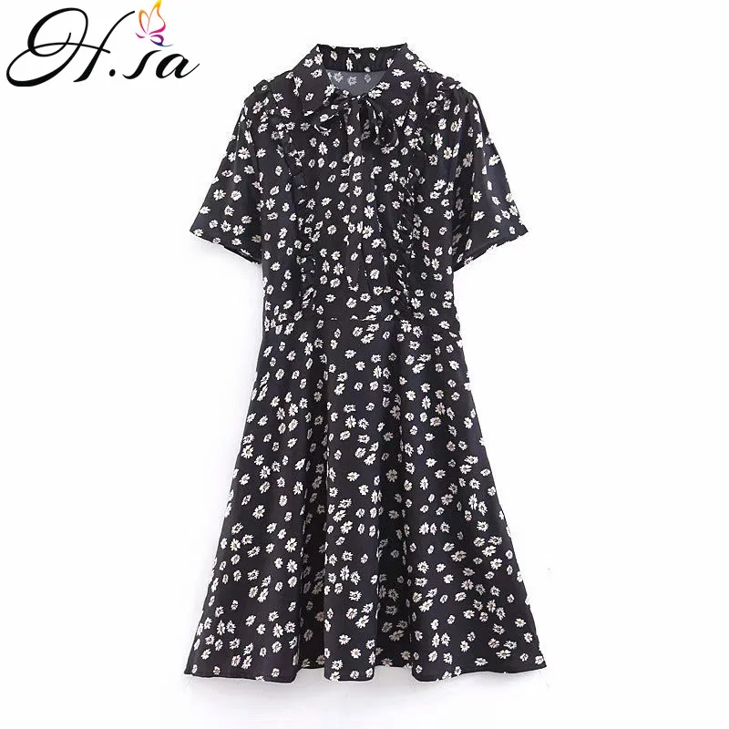 

H.SA 2019 Boho Summer Dress Women Turn Down Collar Floral Print Black Dress Sundress Ladies Causal Beach Dresses Vestidos