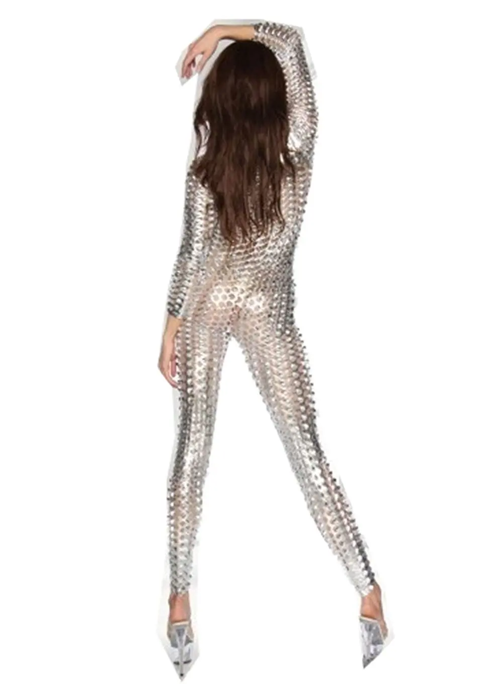 LZCMsoft женский сексуальный комбинезон с дырочками, цельный Металлический обтягивающий стрейч боди, нижнее белье для стриптиза, одежда для ночного клуба, сценический костюм
