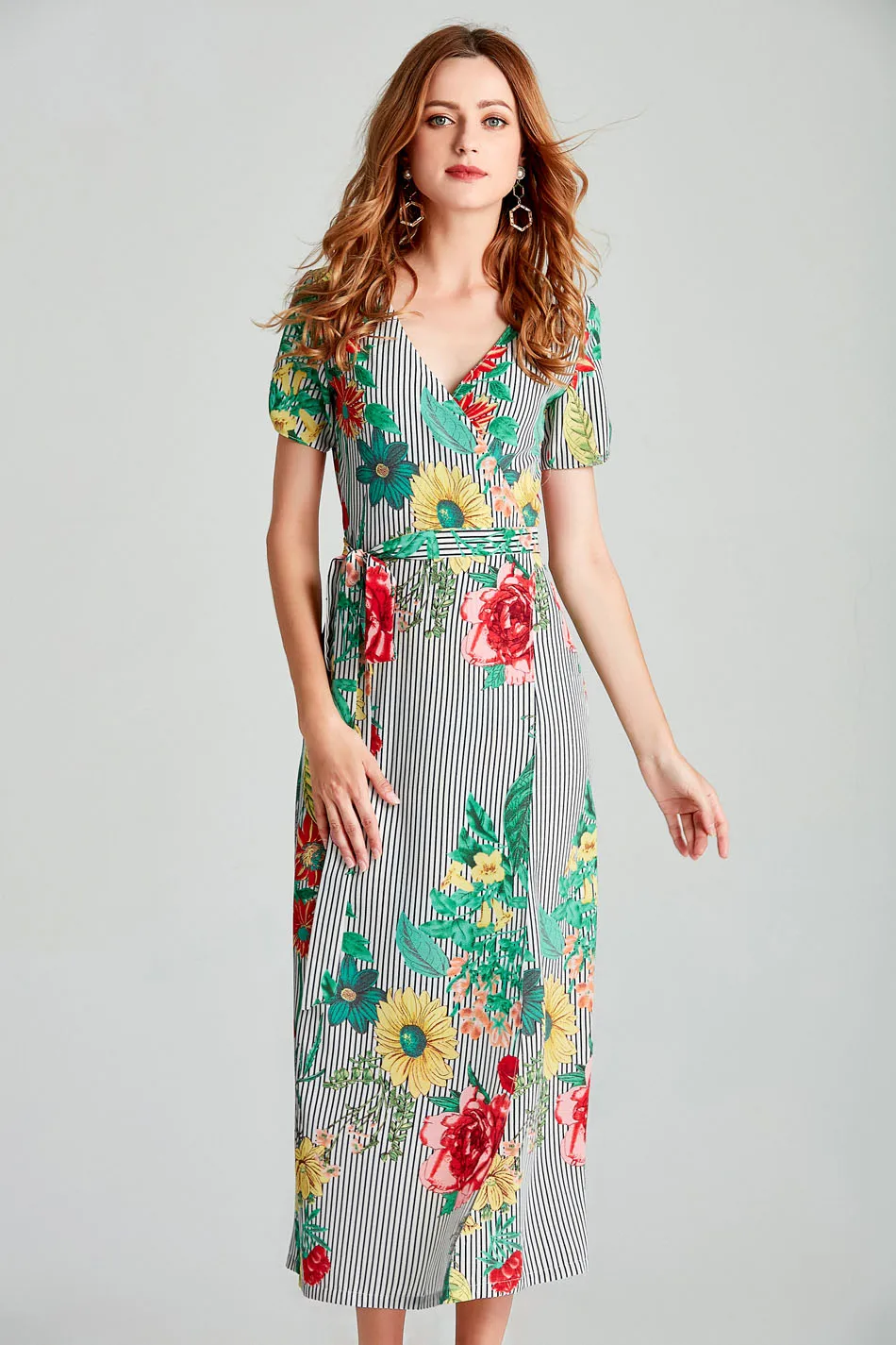 LERFEY Boho wrap платье Летнее женское сексуальное длинное Пляжное Платье макси с поясом и бантом цветочный принт повседневные шифоновые платья ретро Vestidos