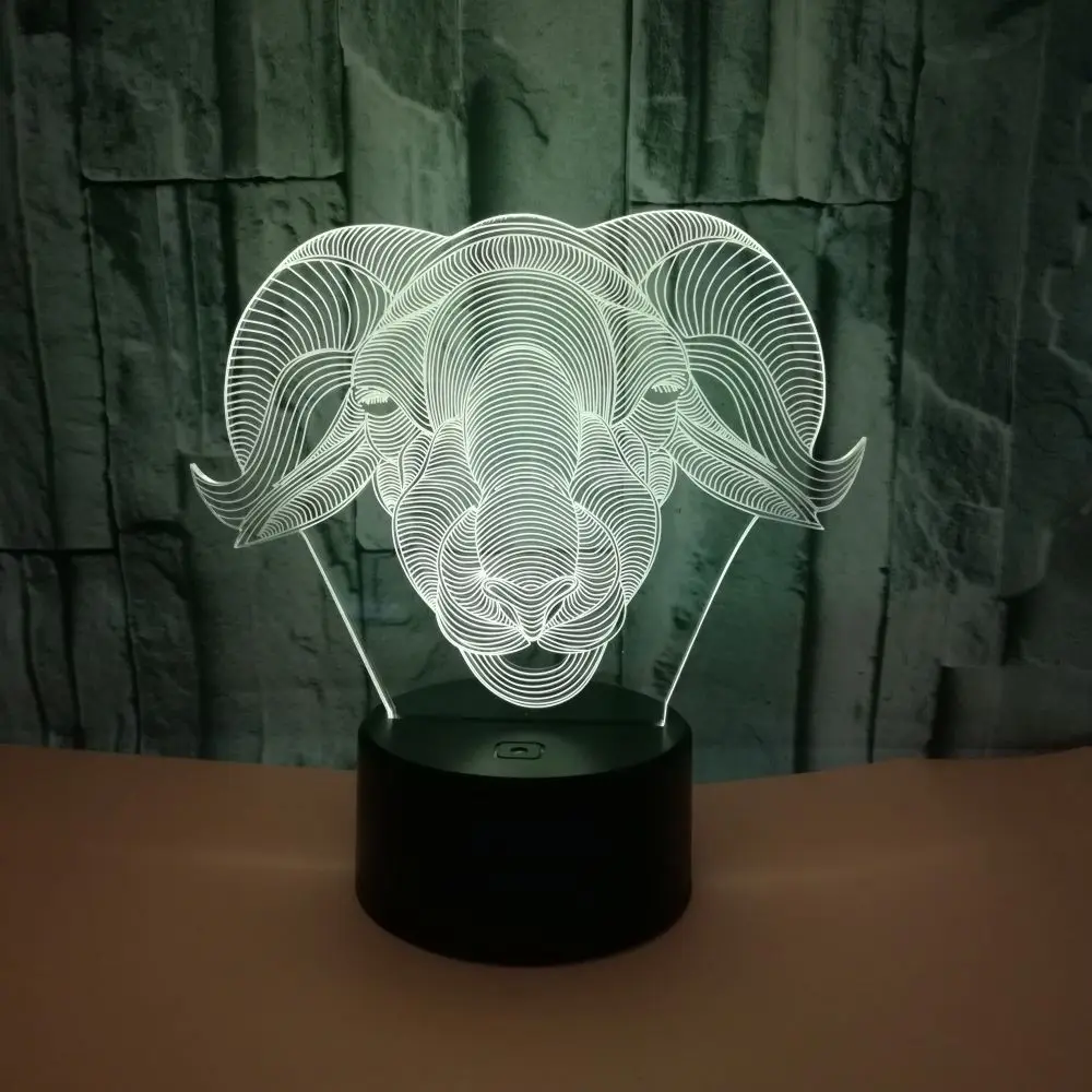 3d настольная лампа с головой Овцы животного 7 цветов сенсорное светодиодное