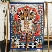 Винтажная китайская дверь Бог хлопок тканевая занавеска на дверь перегородка ткань висячая фэн шуй занавес Размер: 85*100 см