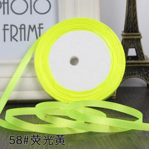 25 Yards/roll) Satin Ribbon Gift Packing Christmas Decoration Diy Ribbons Handmade Bow Craft Ribbons Card Gifts Wrapping 6mm - Цвет: fluorescence yellow