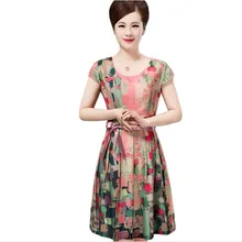 2017eNw Summer Middle-aged Big Yards Women Dresses Printing Round Collar Short Sleeve High-end Elegant Sexy Short DressQ353