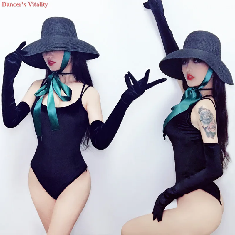 

Retro party dancer singer leotard Bodysuit Sleeveless Big Stretch Women's Party Prom Bar Outfit Stage Female Singer Show Romper